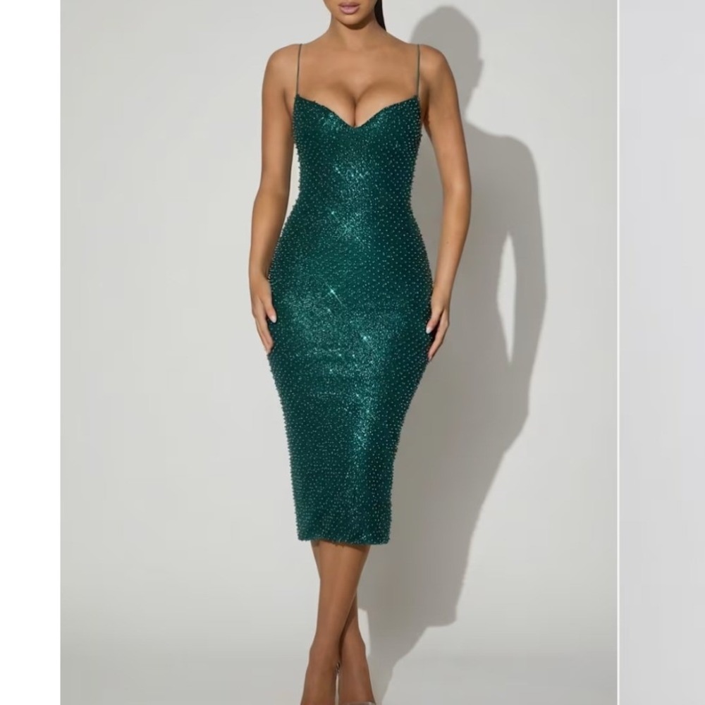 Oh Polly Eisley Teal Green Embellished Sweetheart Midi Dress size 0 Event Gala